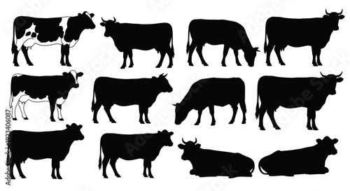 Cow Silhouettes Collection: Different Breeds and Poses
