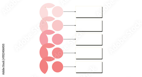 Five Stage Vertical Infographic Template Using Circular Pink Shapes and White Text Boxes Connected by Dotted Lines for Business Process Visualization