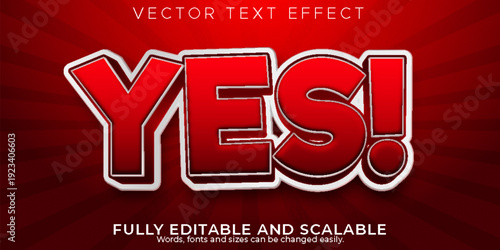 Red Yes text, comic style editable text effect