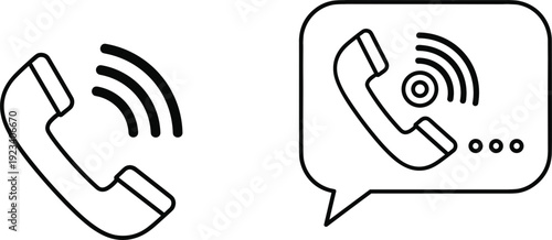 Phone call and voicemail icons set in outline communication vector collection