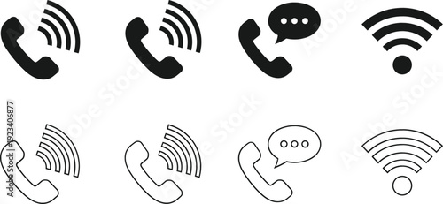 Phone Call And WiFi Signal Icons Set Communication Symbols Vector Collection