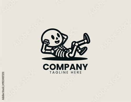 A cartoon skeleton character performing an abdominal crunch exercise is presented in a clean bold vector illustration