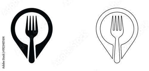 High-quality, modern fork and plate icons ideal for restaurant menus, food blogs, and culinary websites, conveying a sense of fine dining and sophistication.