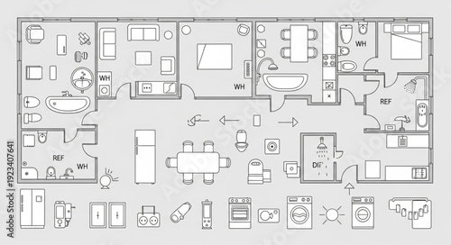 Detailed architectural floor plan of a modern house layout.