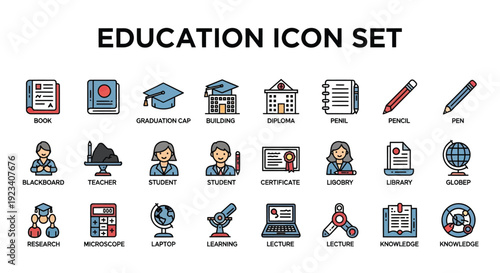 Education Outline Icons Academic Tools and Classroom Symbols