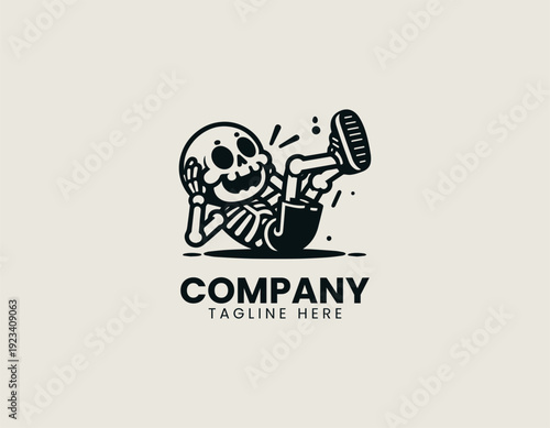 A cartoon skeleton character performing an abdominal crunch exercise is presented in a clean bold vector illustration