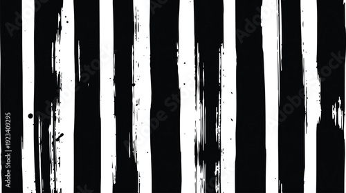The image presents an interesting black and white abstract design characterized by thick, vertical stripes that create a bold visual impact. These stripes are intentionally not uniform, varying in 