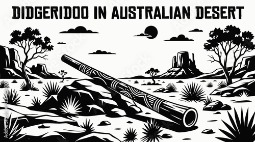 didgeridoo placed in an australian desert black and white vector environment representing indigenous music culture and natural sound expression