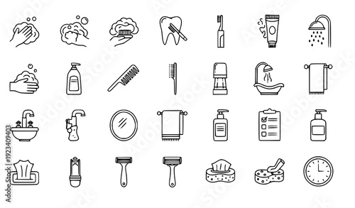 Clean Editable Stroke Hygiene Routine Icons Vector Set