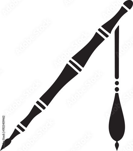Black traditional indian flute with hanging ornament on transparent background vector image