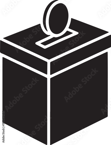 Donation box with coin falling in slot isometric vector illustration