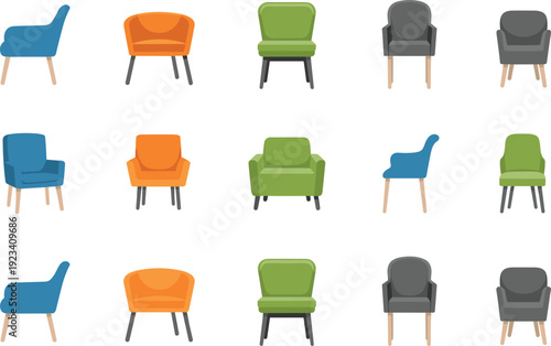 Assortment of Modern Armchairs in Blue Orange and Green Colors furniture seating