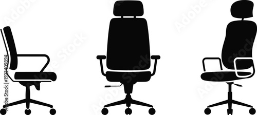 Black Silhouette of an Office Swivel Chair from Three Different Angles office chair computer chair