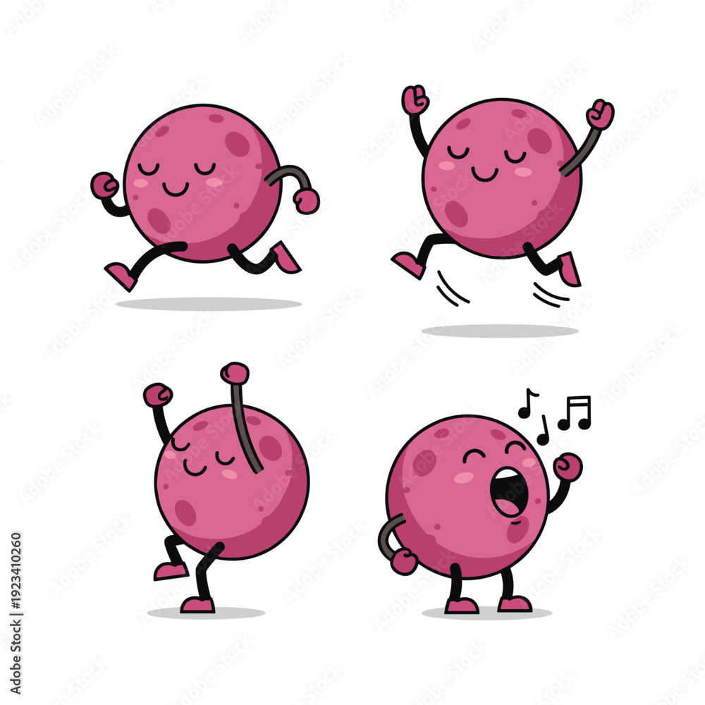 Fototapeta premium Pink cartoon character dancing and singing with joyful expression
