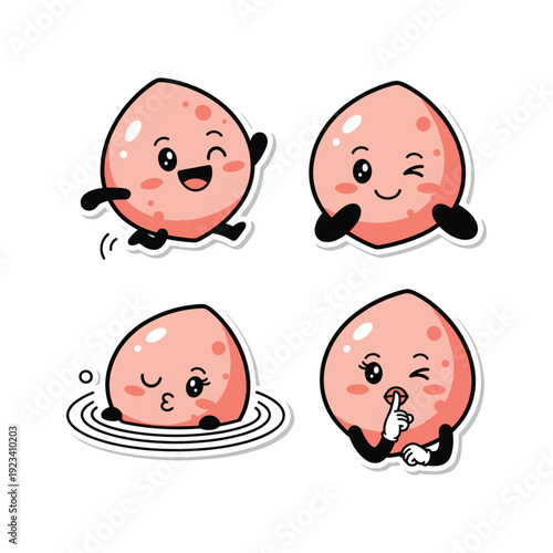 Cartoon pink egg characters with different emotions on white background