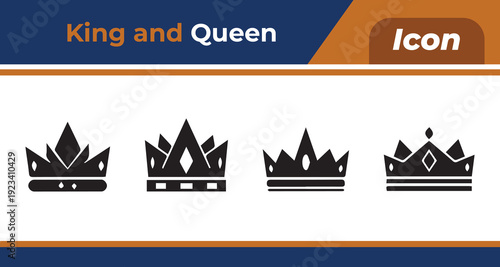 King icon silhouette set royal crowns vector graphics