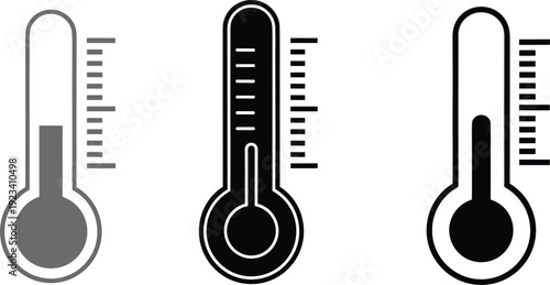 Thermometer Icons Set Temperature Measurement Gauge For Weather Medical And Climate Control Design