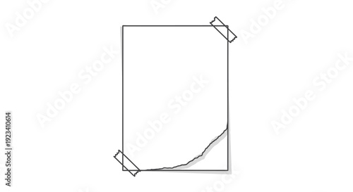 Minimalist Outline Of A Vertical Piece Of Paper With A Torn Bottom Corner Secured By Two Pieces Of Adhesive Tape