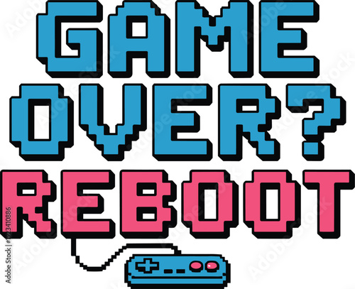 Game over reboot pixel art with question mark and vintage controller
