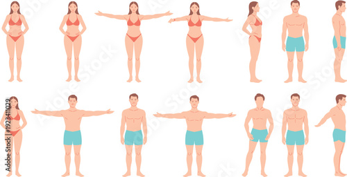 Diverse Human Body Poses and Views for Men and Women silhouette male