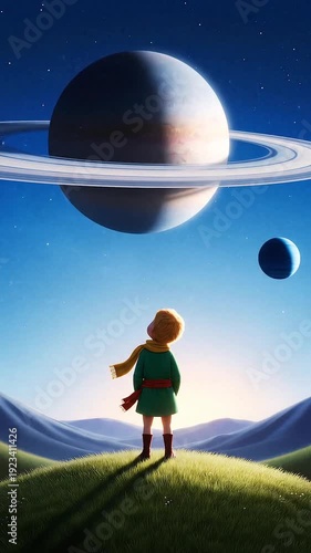 little prince boy astronaut on the moon saturn
