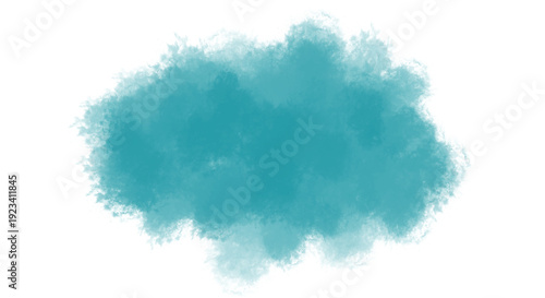 Abstract teal watercolor splash or brush stroke isolated on transparent background for design element or texture