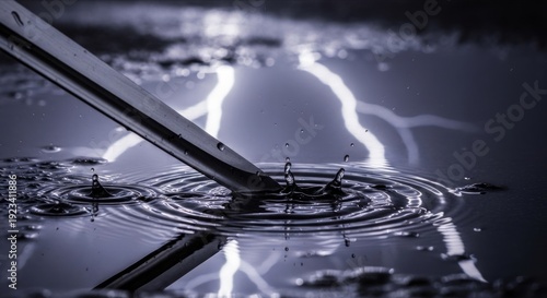 Reflection of Lightning in Water with Abstract Ripples and Calm Surface