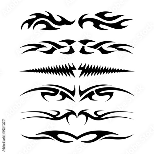 Tribal Tattoo Designs Set: Black Abstract Flame & Swirl Elements