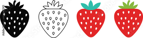 Strawberry icon set in solid outline and colorful styles isolated flat vector collection