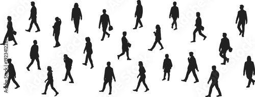 Silhouettes of diverse people walking in different directions on a white background untitled
