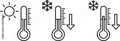 Temperature thermometer icons set with hot cold decrease indicators outline vector collection