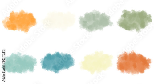 Set of eight watercolor brush strokes in autumnal and earthy tones, isolated on transparent background