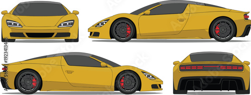Yellow Sports Car Multiple Views yellow car supercar