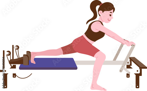 Pilates Reformer Exercise Illustration, Glute Kickback Pose