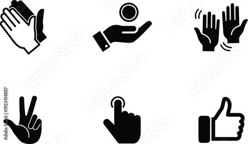 black and white hand gesture icons on white background