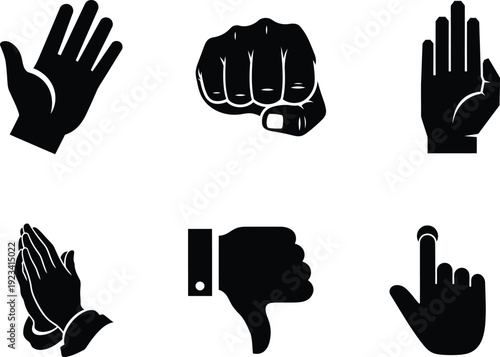 black hand gestures on white background