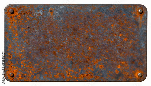 Rusty Metal Sign: A weathered and rusty metal sign showcases the effects of time and the elements, with visible rust on a textured background. 