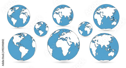 Multiple Globes Representing Earth and Global Connectivity.