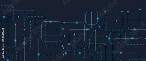 Abstract digital AI circuit board background with tech icons. Digital technology motherboard texture design. Engineering circuit board concept for poster, header, banner, website, presentation