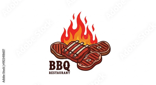 BBQ Restaurant Grill Steak Logo Design.