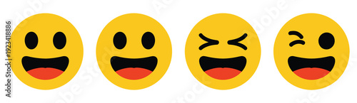 Laugh, Happy Face Emoji Icon Set in Flat Design, Laughing Facial Emoticon Concept, Fun and Joy Expressions, Smiley Icons Collection, Digital Chat Symbols, Vector