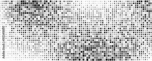 Grunge halftone gradient background. Faded grit noise texture. White and black sand wallpaper. Retro pixelated backdrop. Anime or manga style comic overlay.