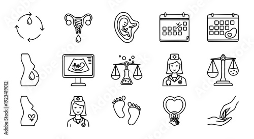 Women health gynecology outline icon set vector
