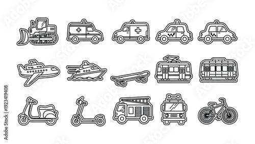 Diverse transport icons : A collection of different transport vehicle icon.