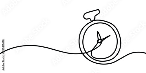 Stopwatch in one continuous single line art drawing  Clock continuous line vector illustration Ttme line drawn illustration.