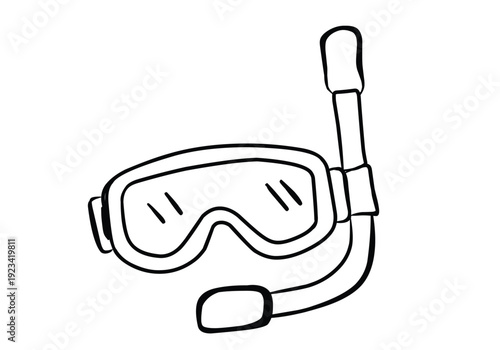 Mask and snorkel for swimming in doodle style. Sketch of goggles for swim in pool. Summer holiday equipment. Vector ilustration.
