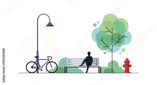 A solitary figure sits on a bench in a park, contemplating lifes journey.