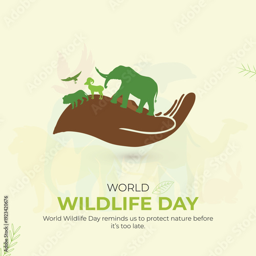 World Wildlife Day, Concept of Earth and animal life in different environments. Excellent for themes: Earth, Nature, Preservation of wild life and many more.