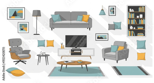 Modern Living Room Furniture Arrangement Illustration.