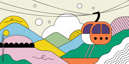 Pastel Hills and Cable Car Vector Illustration SVG – San Francisco Scenic Skyline Banner, Card, Flyer with Soft Gradient Colors and Minimalist Urban Aesthetic